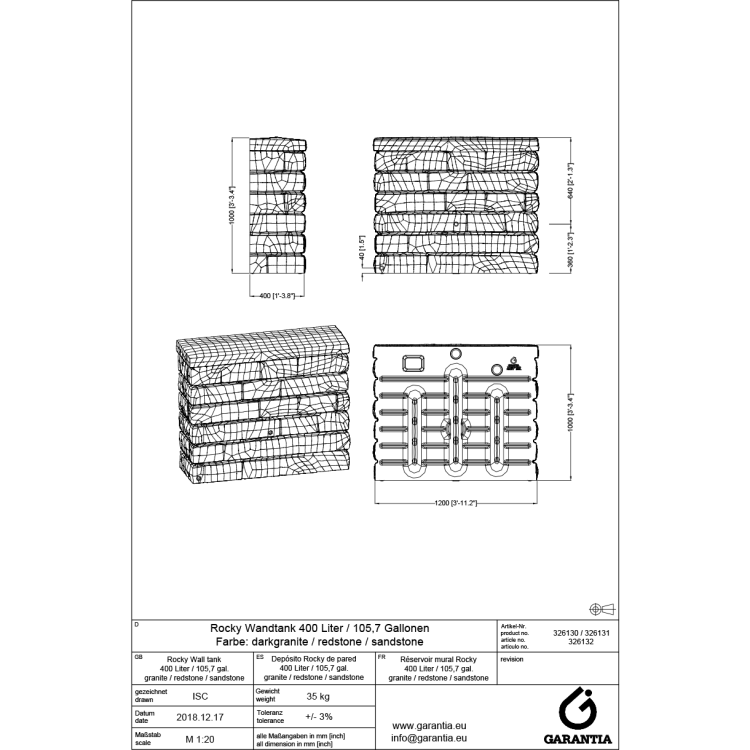 Zbiornik na deszczówkę Rocky 400L ceglany