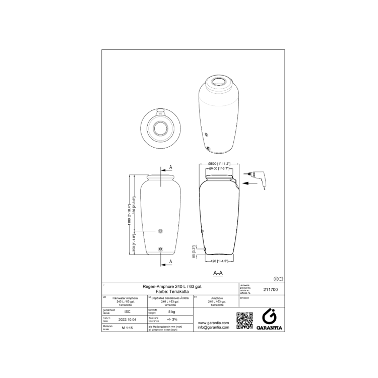 Zbiornik na deszczówkę Amfora 240l