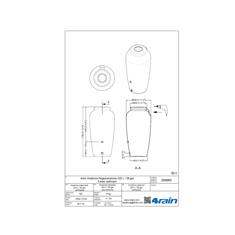 Zbiornik na deszczówkę Amfora 220l