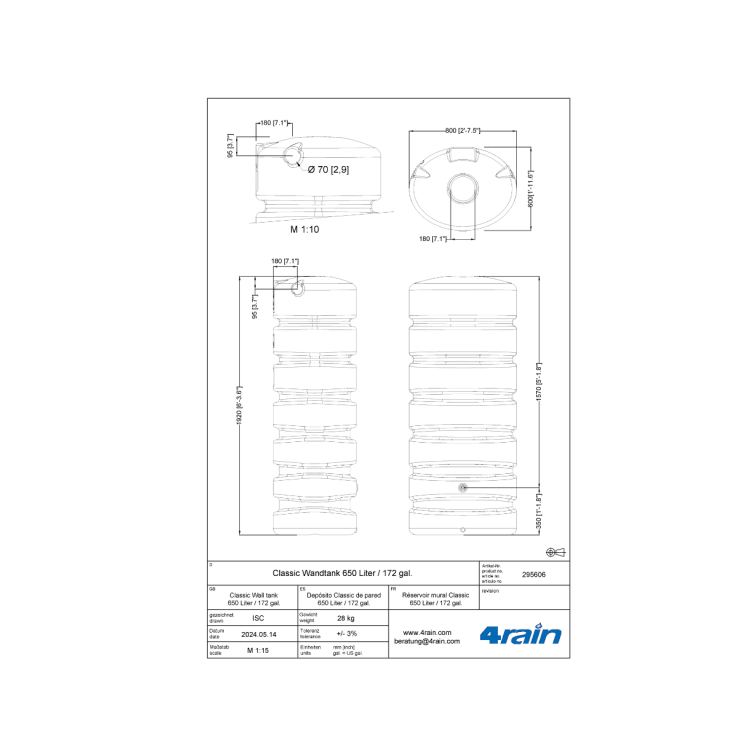Zbiornik na deszczówkę Classic 650l