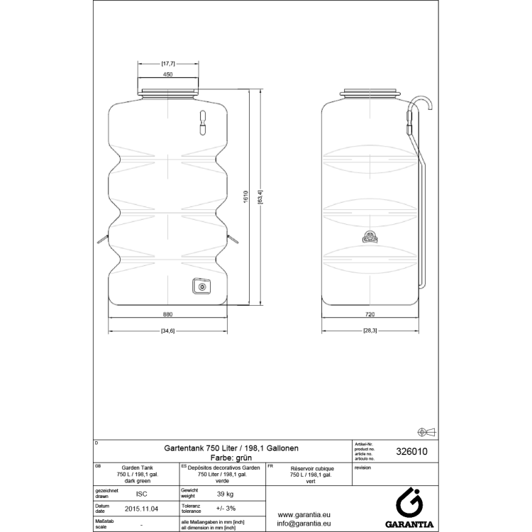 Zbiornik na deszczówkę Garden 750 l