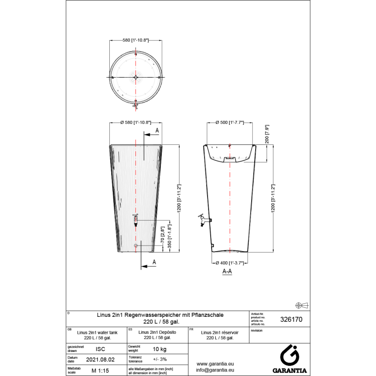 Zbiornik na deszczówkę Linus 2w1 – 220 l