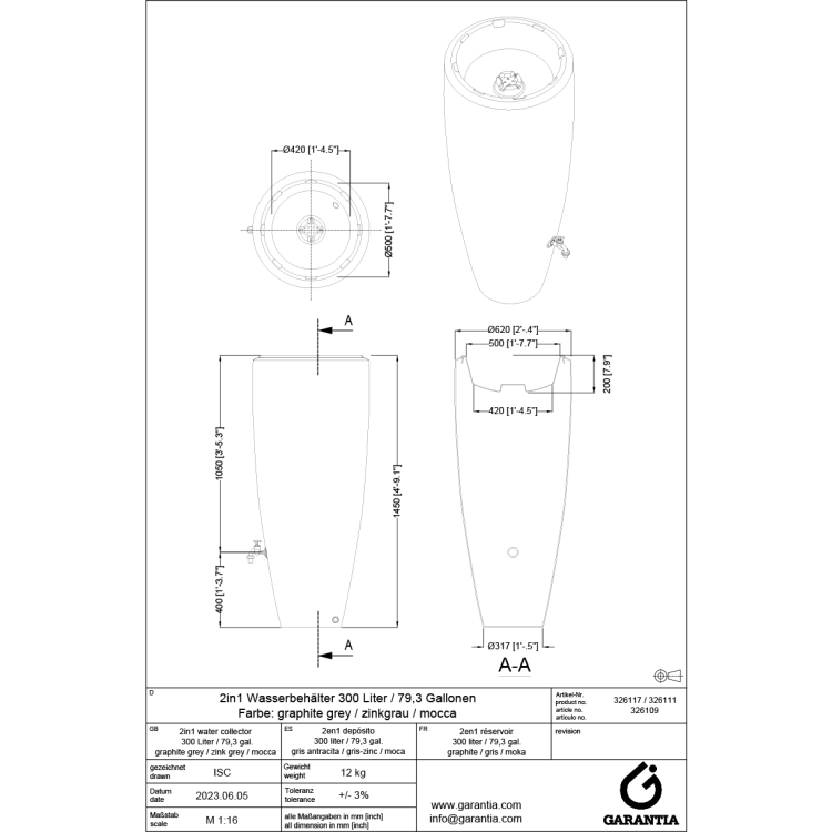 Zbiornik na deszczówkę 2w1 mocca 300 l
